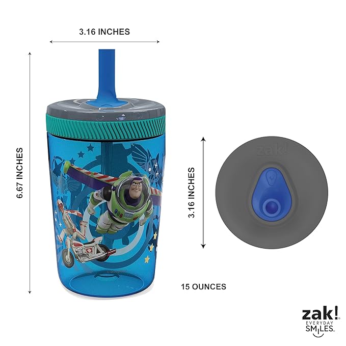Zak Designs Kelso 15 oz Tumbler Set (Toy Story 4 - Woody & Buzz 2pc Set) Toddlers Cup Leak-Proof Screw-On Lid with Straw Made of Durable Plastic and Silicone, Perfect Bundle for Kids