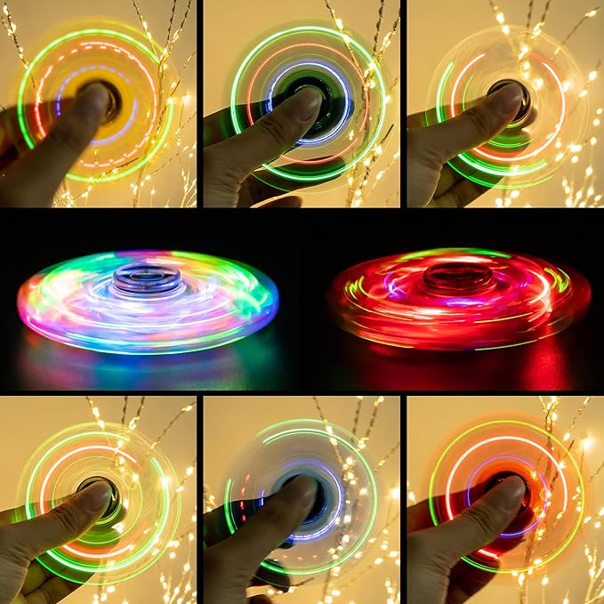 FIGROL 3 Pack LED Light Up Fidget Spinners - Halloween Party Favors & Goodie Bag Fillers. Crystal Finger Toy for Stress Relief, Gifts for Kids & Teens.