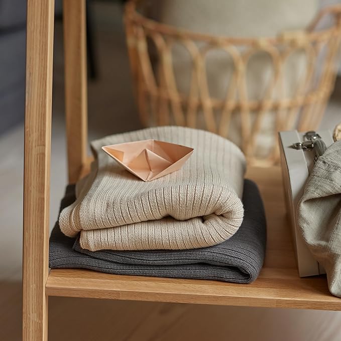 Knitted Organic Cotton Baby Blanket- Swaddle Blanket, 30" x 40" Soft Receiving Blanket for Newborn (Stone Grey)