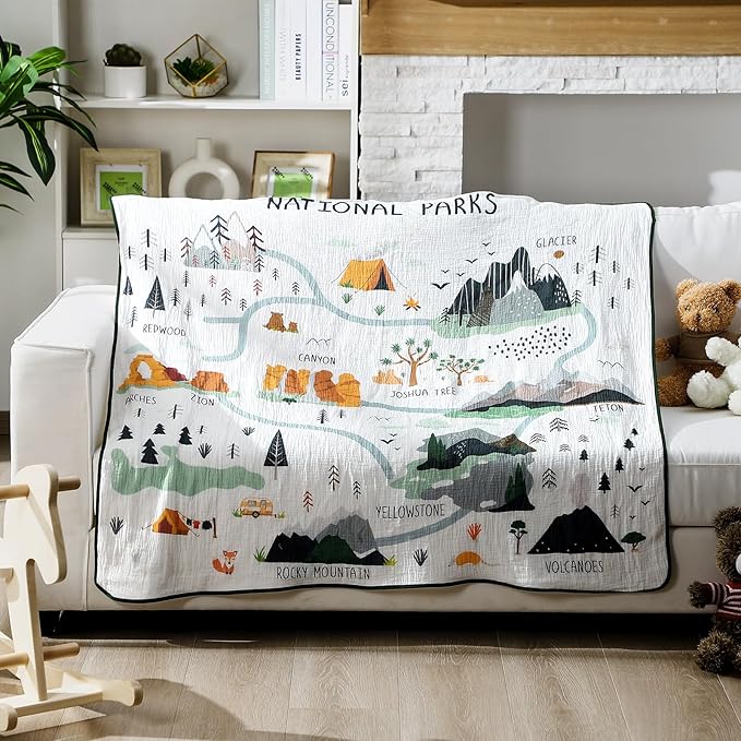 National Parks Muslin Blanket 47 x 47 Inch Soft Warm Cotton Muslin Swaddle Blanket Nursery Swaddling Wrap Quilt for Bedding Gift, Cold Weather, Adventure Hiking Camping Lovers