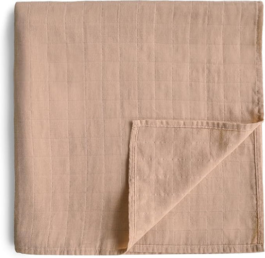 mushie Muslin Baby Swaddle Blanket | 100% Organic Cotton (Natural)