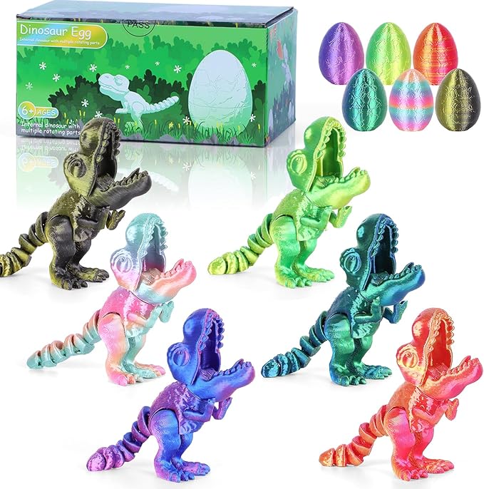 6PCS 3D Printed Dragon Egg Kids Dinosaur Toys, Articulated 3D Dinosaur Eggs with Dinosaurs Inside, 3D Printed Fidget Toys, Birthday Decorations Home Office Desk Toy(6PK Multicolored)