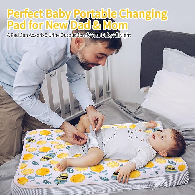 2Pcs Diaper Changing Pads for Baby, Lemon Change Mat, 3Layers Waterproof Change Pad Foldable Absorbent Mats for Women, Reusable Incontinence Underpads for Patient 24''x30'' (Lemon Blue Duck)