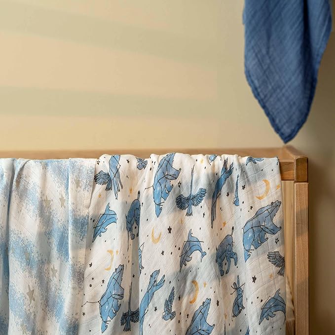 GLLQUEN BABY Muslin Swaddle Blankets 4-Pack Breathable Receiving Blankets (35" x 40") Soft Baby Blankets for Girls and Boys Newborn Essentials Muslin Burp Cloths Swaddle Wrap Baby Gift(Cosmos)