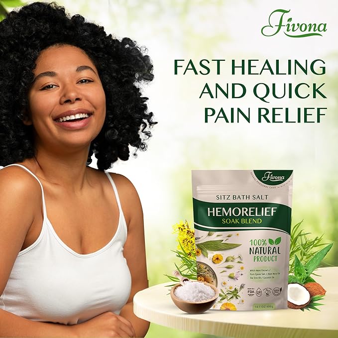 Hemorrhoid Treatment Sitz Bath Salt - Natural Soak Blend Epsom Salt with Essential Oils, Postpartum Recovery and Discomfort Relief, Perineal Care Soaking for Fissures and Bartholin Cysts - 14.1oz