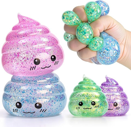 Fidget Toys for Kids & Adults: 4 Pack Poop Prank Gross Sensory Squeeze Toy - Large Size, Stress Anxiety Relief Balls, Gag Gifts for Girls Boys Teens Party Favors, Toys for Ages 6 7 8 12 Years Old