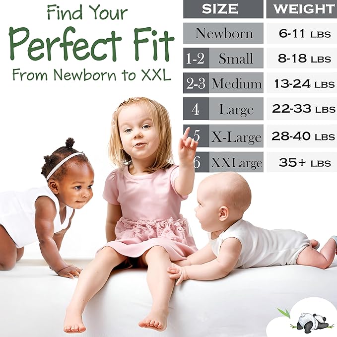 Bamboo Baby Diapers, Totally Chlorine Free for Sensitive Skin for Newborns to XXL. Hypoallergenic & Non Toxic Eco Friendlier Plant-Based Materials. TCF Small Size 1 to 2 (222 ct)