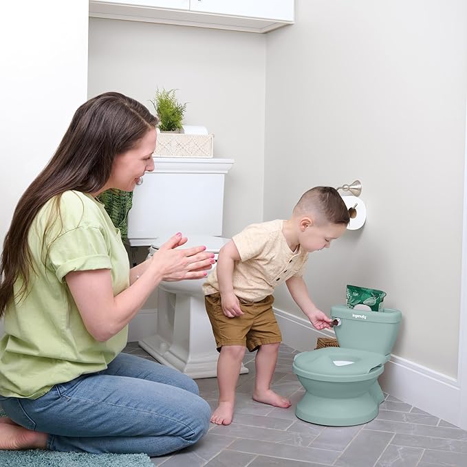 Ingenuity My Size Potty Pro in Green, Infant Potty Training Toilet, Lifelike Flushing Sound, for Ages 18 Months, Up to 50 Pounds