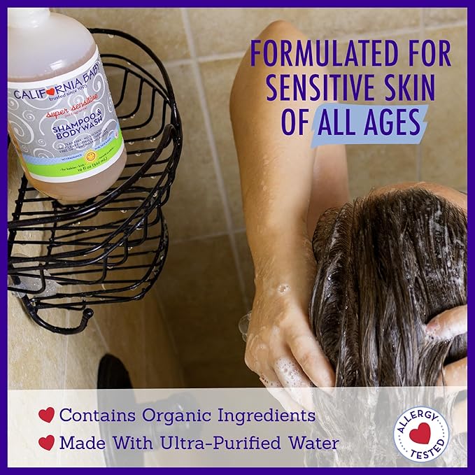 California Baby Super Sensitive Baby Shampoo and Conditioner Set | 100% Plant-Based Baby Bath Set | 19oz Unscented Body Wash + 8.5oz Conditioner |