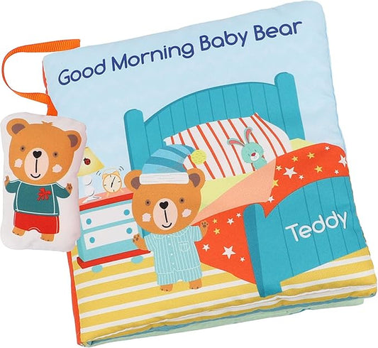 Teddy Bear Baby Toy Cloth Crinkle Books for Babies Infant Toddler, Soft Toys 0-6-12 Months Activity Tummy Time Mirror Toy, Gifts for Boys Girls Baby Shower, 1-2-3 Years Old-Morning
