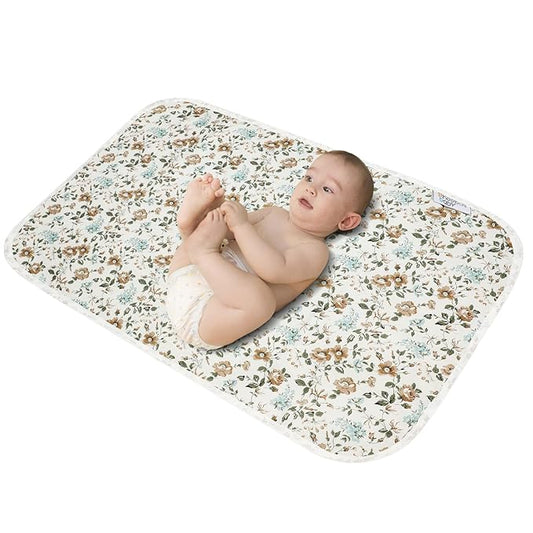 Baby Diaper Changing Pad, 21 5/8" x 31.5" Waterproof Changing Pad Liners - Reusable Soft and Absorbent Portable Changing Mat(Blue Flower1PCS)