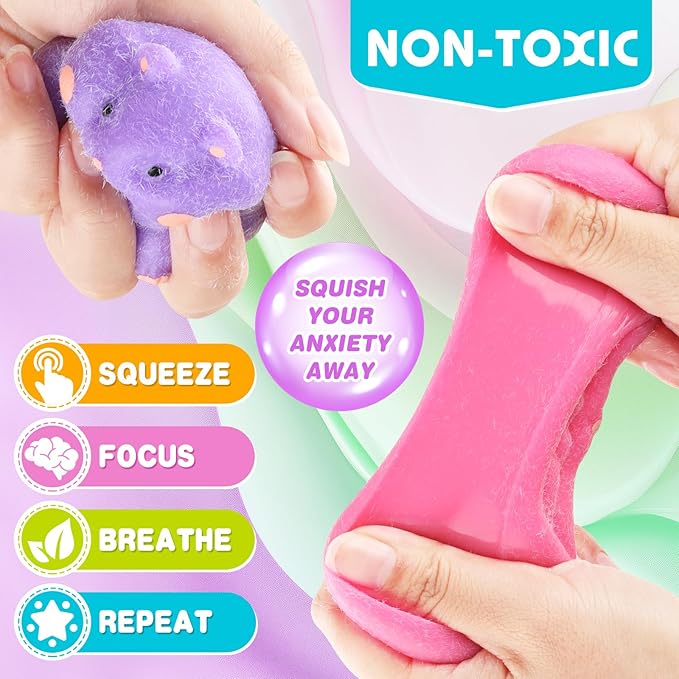 8Pcs Taba Squishy Hamster Squeeze Toys, Fidget Toy, Kawaii Squishies Sensory Toys, Pinch Family Squishy Cat Paws Mochi Toys,Stress Relief for Party Favors,Novelty Things for Adults Kids