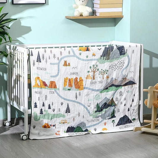 National Parks Muslin Blanket 47 x 47 Inch Soft Warm Cotton Muslin Swaddle Blanket Nursery Swaddling Wrap Quilt for Bedding Gift, Cold Weather, Adventure Hiking Camping Lovers