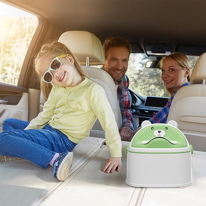 3-in-1 Potty Training Toilet, Portable Potty, Potty Training Seat and Toddler Step Stool, Easy Setup and Clean, Anti-Slip Toddler Potty Trainer for Boy Girl,Green