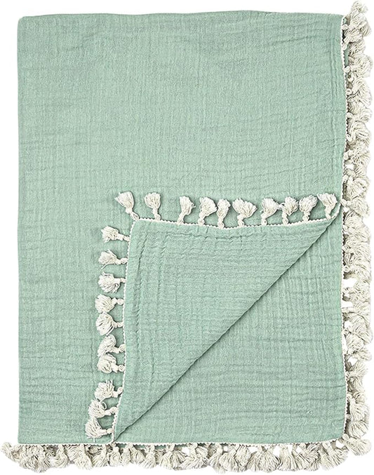Crane Baby Muslin Swaddle Blanket, Soft Cotton Lightweight Nursery and Stroller Blanket for Baby Boys & Girls, Evergreen, 30" x 40"