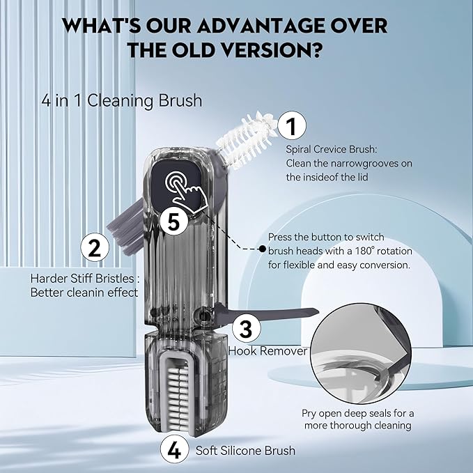 4 in 1 Cup Lid Gap Cleaning Brush, Multifunctional Insulation Bottle Cleaning Tools, Mutipurpose Tiny Silicone Cup Holder Cleaner, Home Kitchen Cleaning Tools