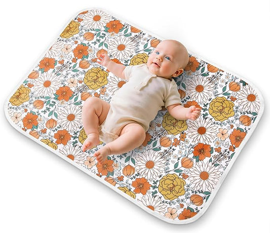 Diaper Changing Pads for Baby, Flower Change Mat, 3Layers Waterproof Change Pad Foldable Absorbent Mats for Women, Reusable Incontinence Underpads for Patient 24''x30'' (Daisy Flower)