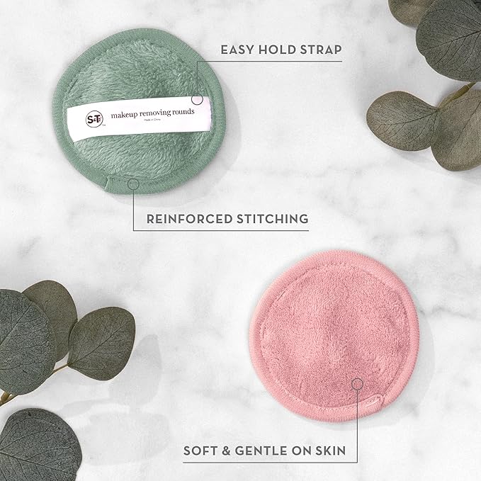 S&T INC. Makeup Remover Wipes for Skin Care, Reusable Makeup Wipes with Laundry Bag, Travel Essentials, Assorted Colors, 4 Inch Diameter, 7 Pack