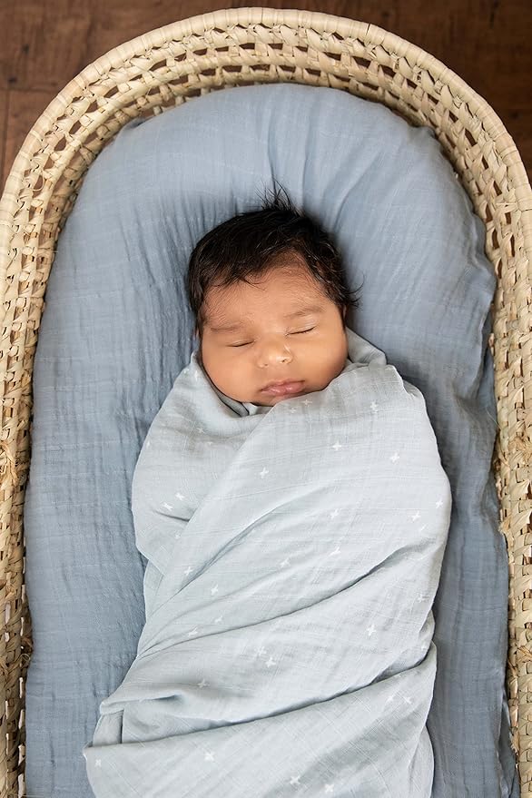 Sticky Toffee Muslin Swaddle Baby Blanket, Blue Gray Stars, 47 x 47 in, Soft Breathable Oeko-Tex Cotton Newborn Wrap and Receiving Blanket