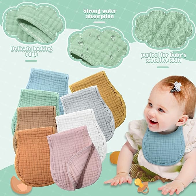 Frienda 8 Pieces Muslin Burp Cloths for Baby Cotton Burp Cloth 10 x 20 Inches Multi Colors Muslin Washcloths Diapers 4 Absorbent Layers Newborn Face Towels for Baby Boy Girl Unisex (Rustic Colors)