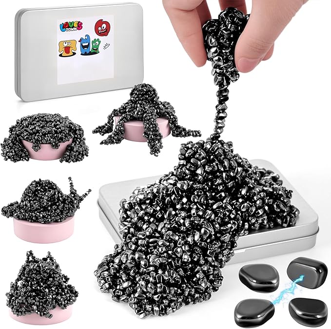LovesTown 1100PCS Magnetic Beads, Fidget Toys Rocks Ferrite Putty Stones for Adults Teenagers Office Goodie Stuffer 5mm Black