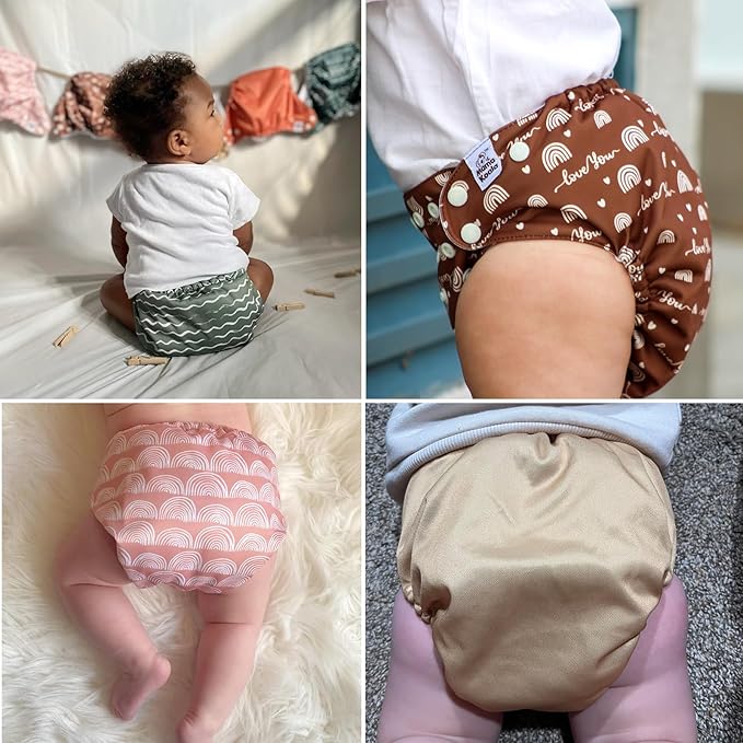 Mama Koala 3.0 Pocket Cloth Diapers for Babies with AWJ Lining, 6 Pack with 6 4-Layer Natural Cloth Diaper Inserts - Reusable and Washable Pocket Diapers (Hope in The Desert)