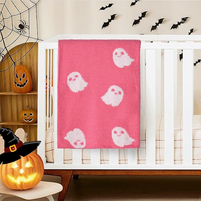 Halloween Pink Ghost Soft Baby Cozy Swaddling Blanket for Newborn Nursery Kids 30x40 Inch Pink Ghost