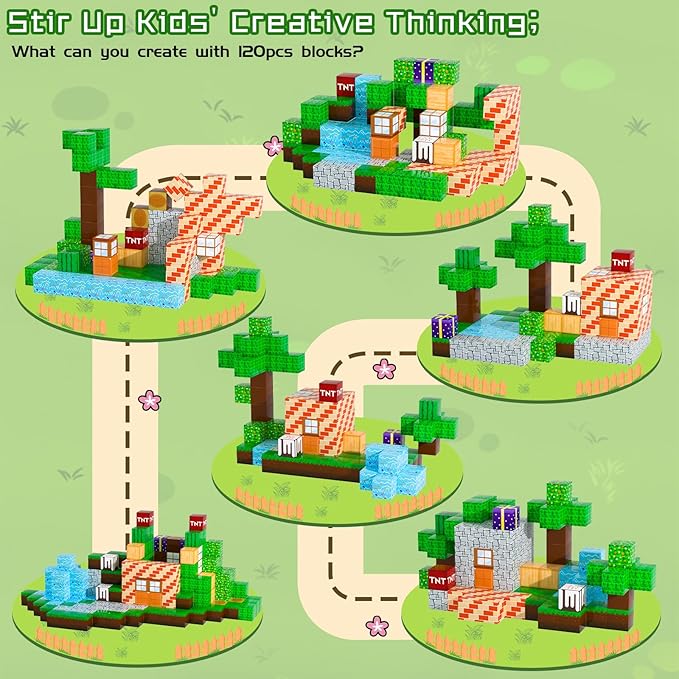 Magnetic Blocks - 120PCS Magnetic Building Blocks Toys,Toddler Montessori Game Creative Construction Toys for Boys Girls,Magnet Tiles Cubes STEM Sensory Toys Birthday Gift for Kids Ages 4 5 6 7 8 9 10
