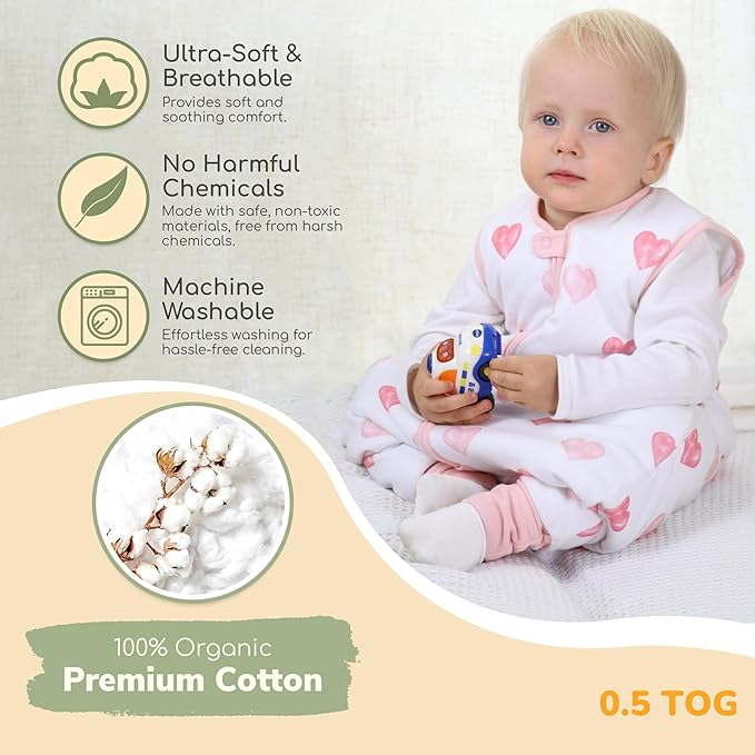 Mama Cheetah Toddler Sleep Sack with Feet 2T, 0.5 TOG Organic Cotton Baby Wearable Blankets with Legs, Baby Sleeping Bag for Walkers, Early Walker Medium