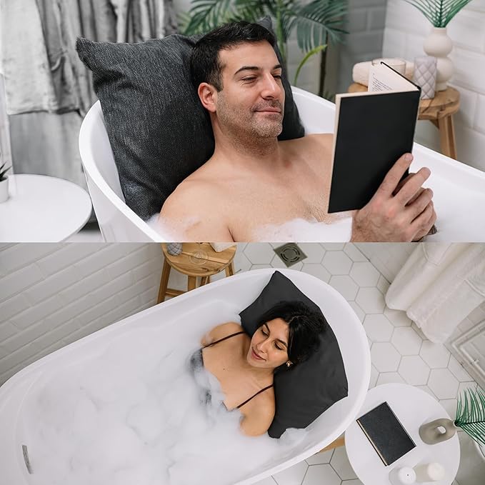 Luxury Bath Pillow for Tub - Thick and Comfortable Bathtub Pillow Support for Head and Neck and Back - Washable Quick-Drying Bath Pillows - Bath Cushion for Home Spa - Fits Any Bathtub - Dark Gray
