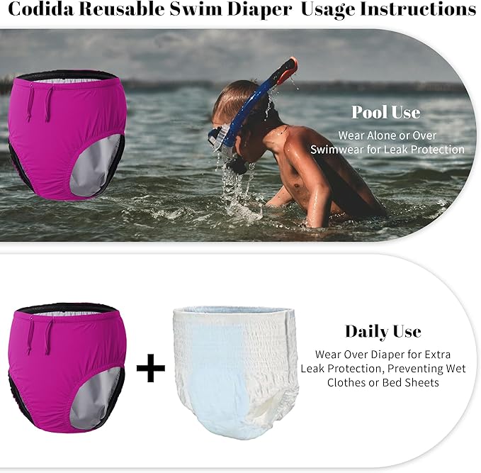 3T to Youth Reusable Swim Diaper Washable Incontinence Underwear for Special Needs Kids Waterproof Covers（Pink，14-16）