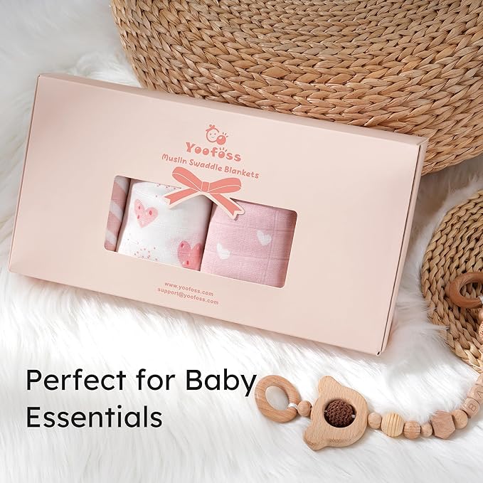 Yoofoss Muslin Swaddle Blankets, 4-Pack Receiving Blankets for Baby Boys and Girls, 47 x 47 Inches Baby Blanket Neutral Swaddle Wrap 70% Rayon from Bamboo and 30% Organic Cotton