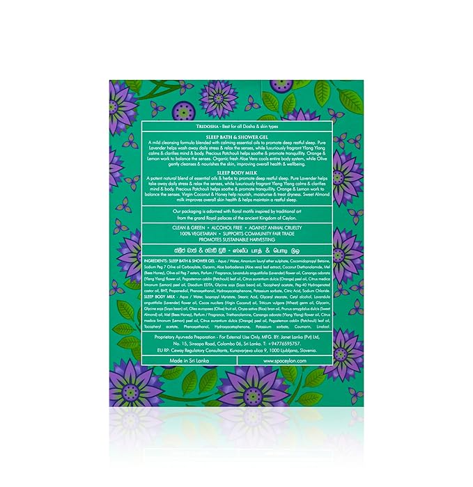 Spa Ceylon Sleep Bath & Body Duo Set | Luxury Lavender Ylang Ylang Body Wash & Lotion Set | Organic & Natural | Aromatherapy Bath Set | 250ml x 2