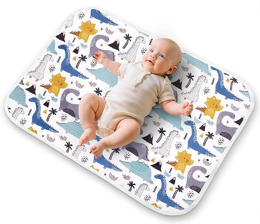Diaper Changing Pads for Baby, Dinosaur Change Mat, 3Layers Waterproof Change Pad Foldable Absorbent Mats for Women, Reusable Incontinence Underpads for Patient 24''x30'' (Blue Dinosaur)