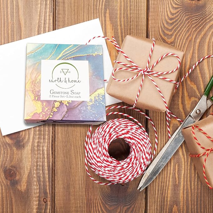 Rock Soap- Soap Rocks set of 2- Gemstone Soaps with Real Crystals inside- Decorative Crystal Soap with Natural Ingredients & Essential Oil- Moisturizing & Scented Fancy Soap Gift for Women & Men