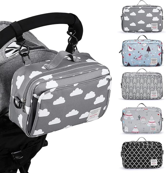 Small Diaper Bag, Stroller Organizer Bags for Baby with Insulated Pocket, Stroller Hooks and Adjustable Strap,Universal Mini Diaper Tote Bags Fit All Strollers, Gray