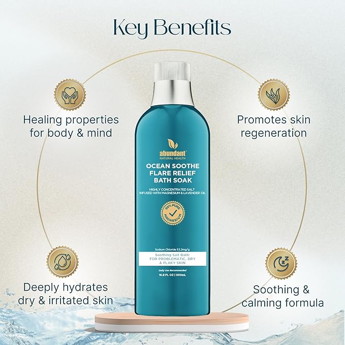 Ocean Soothe Flare Relief Bath Soak with Highly Concentrated Pure Magnesium Salts and Lavender Oil to Help Relieve Problematic and Dry Skin, Safe for Sensitive Skin, 500mL