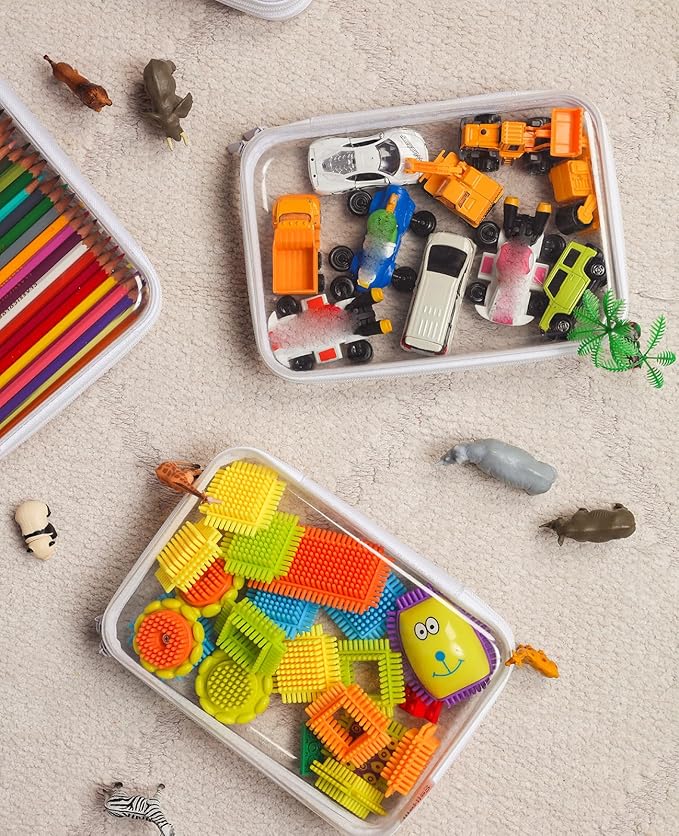 6PCS Clear Hard Shell Zipper Case,Portable Cosmetic Bag with Zipper,Kid's Toy Storage Organizer Bins,Hard Plastic Case,Clear Bags for Organizing