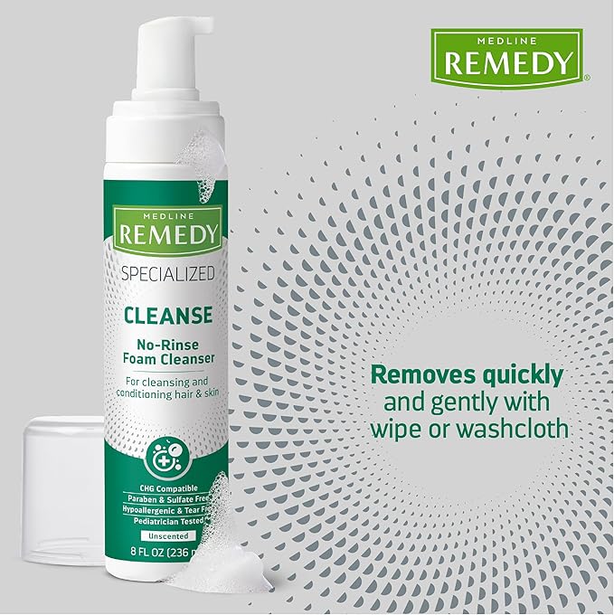 Medline Remedy Specialized No-Rinse Foam Cleanser, Gentle Skincare Solution, 8 oz. Bottle