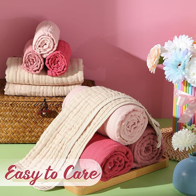VitalCozy 8 Pcs Baby Muslin Hooded Bath Towels and Washcloths Muslin Cotton Hooded Baby Towels Absorbent Blankets for Gift Newborn Infant Shower (32 x 32 Inch,Elegant Color)