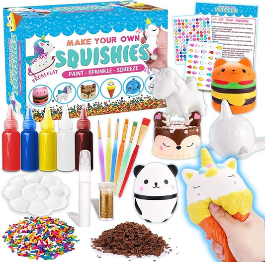 Insnug Sensory Toys Squishy Toy Food - Stress Relief Squishies for Girl Kids Age 4 6 8 10 Kawaii Jumbo DIY Slow Rising Squeeze Autism Unicorn Gift Ice Cream Cake Milk Shake Donut Painting Art Set