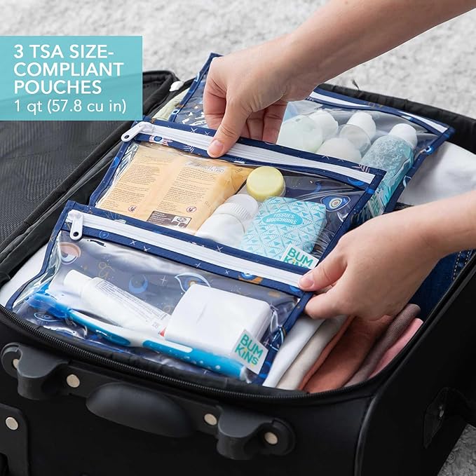 Bumkins - Waterproof Wet Bag & Clear Travel Bags - For Beach, Baby, Travel, Swim Suit, Cloth Diapers, Pump Parts, Pool, Gym, Toiletries - Reusable & Easy to Clean - Evil Eye - 4 Pack