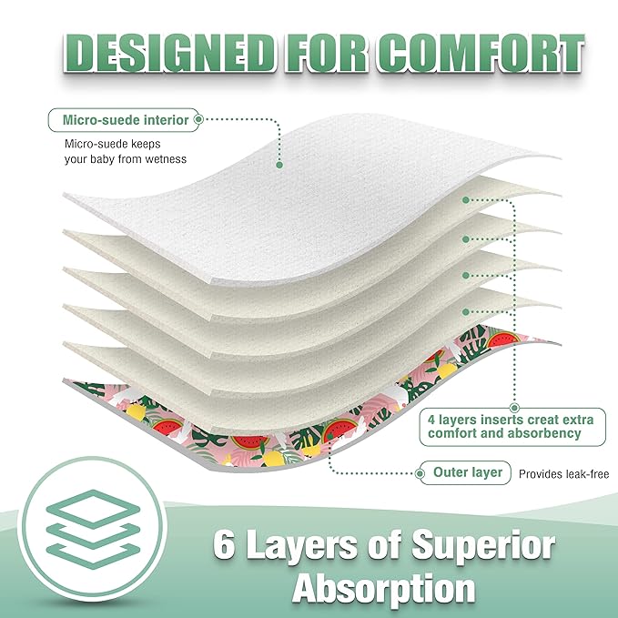 wegreeco Cloth Diapers 6 Pack with 6 Inserts & 1 Wet Bag, Washable Cloth Diapers for Babies, One Size Adjustable Reusable (Love, Flowers)