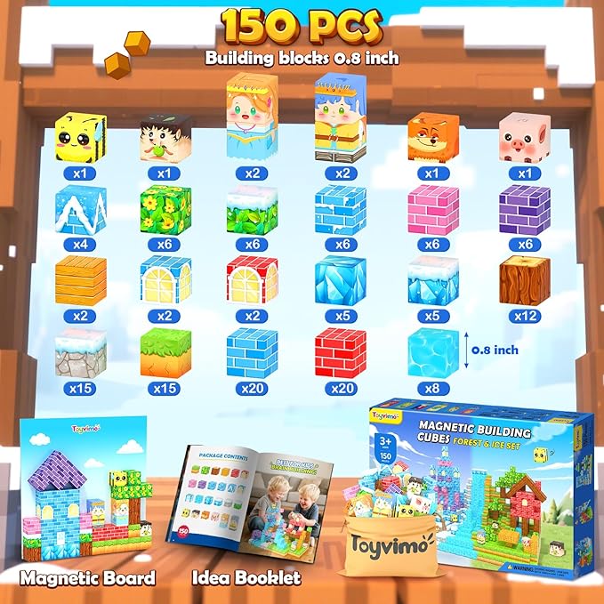 Magnetic Blocks 150PCS Magnet Building Blocks Girls Boys Toys Ages 3-5 6-8 10-12 STEM Building Kids Toys, Build Mine Magnet World Educational Gift for Boys and Girls Ages 3+