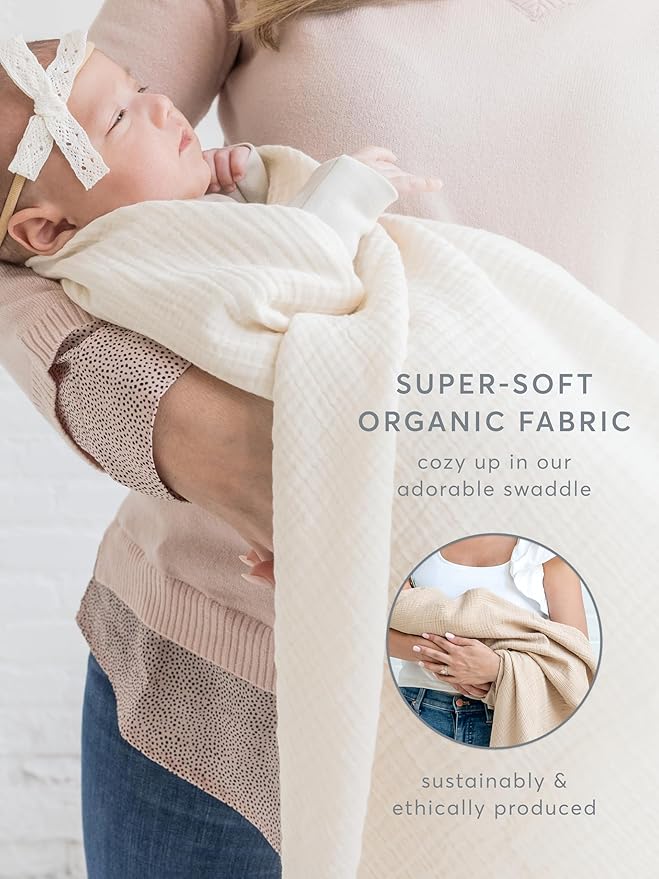 Colored Organics Baby Organic Cotton Swaddle - Infant Receiving Blanket - Coconut Pointelle