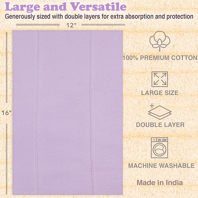 Baby Burp Cloths for Boys and Girls - 7 Pack Large 100% Cotton - Double Layered Extra Absorbent Burp Rags, Lavender