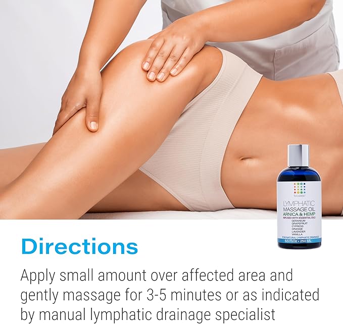 Arnica & Natural Hemp Seed Lymphatic Drainage Massage Oil & Post Liposuction Massage Roller Stick Bundle, for Fibrosis Treatment, Manual Lymph Drainage & Post Surgery Recovery