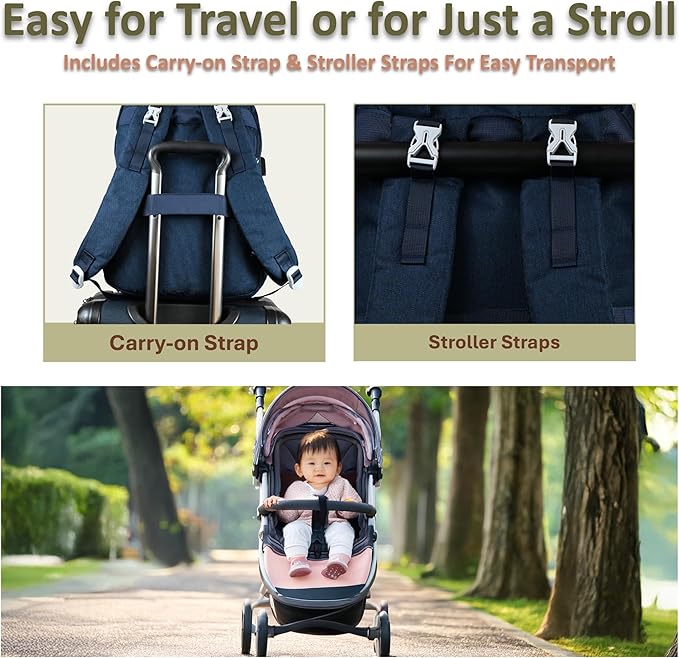 Baby Diaper Bag Backpack - Large Sturdy Bag for Boys & Girls, Changing Pad & Pacifier Case, Large Capacity, Insulated Pockets, Waterproof, Stroller Straps & Carry-on Straps, Unisex - Navy Blue