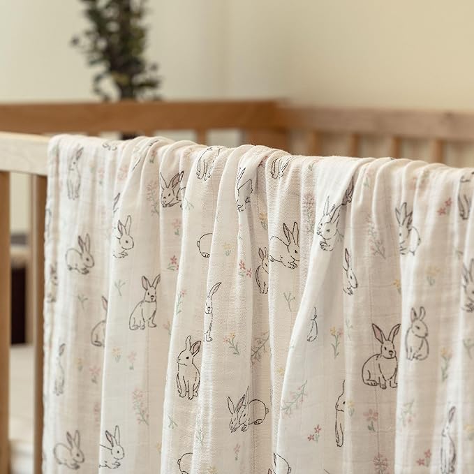 GLLQUEN BABY Muslin Swaddle Blankets Breathable Receiving Blankets (35" x 40") 2-Pack Soft Baby Blankets for Girls and Boys Newborn Essentials Muslin Burp Cloths Swaddle Wrap Gift(Looking for Spring)