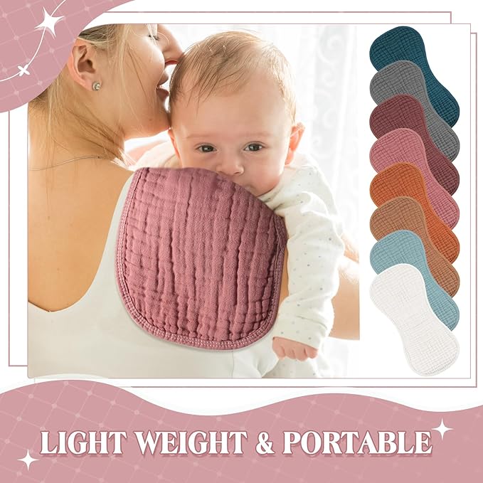 Frienda 8 Pieces Muslin Burp Cloths for Baby Cotton Burp Cloth 10 x 20 Inches Multi Colors Muslin Washcloths Diapers 4 Absorbent Layers Newborn Face Towels for Baby Boy Girl Unisex (Bright Color)